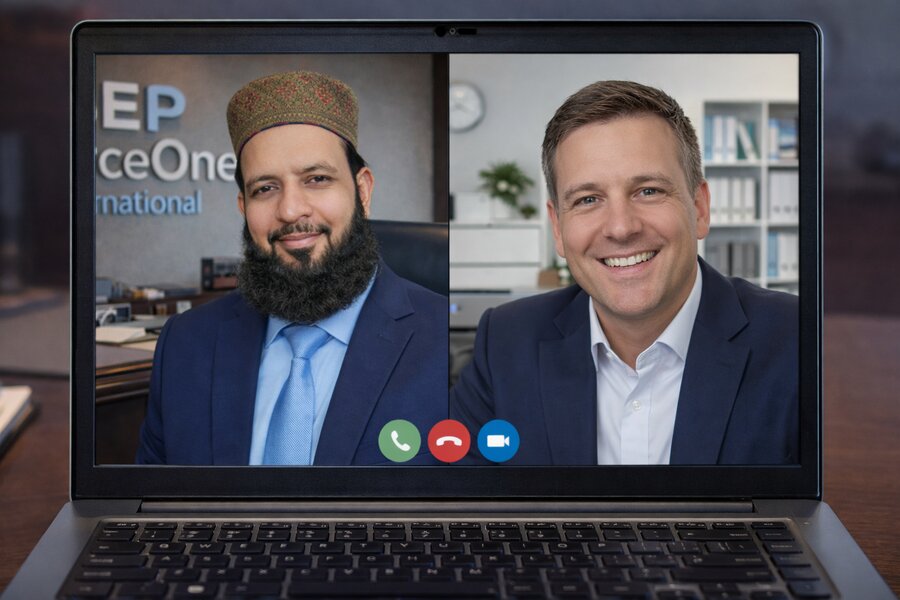 SEP SourceOne International team connecting with a global partner by video call
